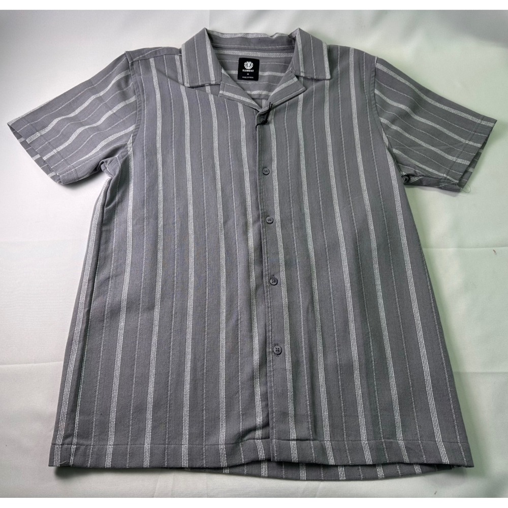 NEW Element Skateboards Men's M Grey Striped Short Sleeve Camp Shirt $44 MSRP